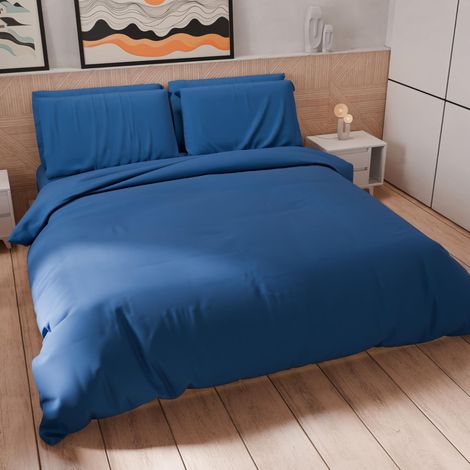 Parure de lit 2 Places 240 x 220 cm 2 taies d'oreiller 63 x 63 cm incluses, Housse de Couette Douce Microfibre Couleur Unie Bleu électrique (1/5)