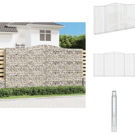 Gabione mit Hochbogen 400x30x220/240 cm Verzinktes Eisen - Gabionenkorb - Gabionenwände - Gartendekoration - Gartenzubehör - Zaun (1/5)