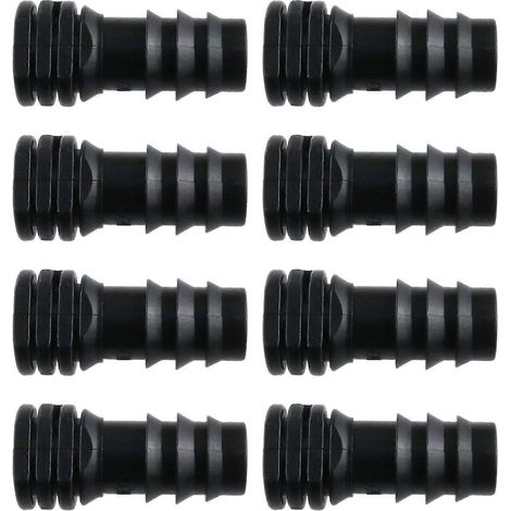 Lot de 8 raccords cannelés de 1/2 pouce (16 mm) pour tuyau d'irrigation goutte à goutte, en plastique, avec bouchon d'extrémité. (1/5)