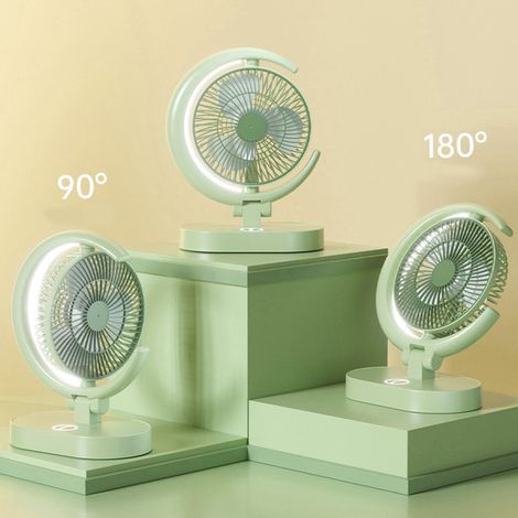 Neuer Tischventilator, leise, per USB aufladbar, tragbar, mit Beleuchtung, kreativer Mini-Ventilator, hellgrün. (1/4)