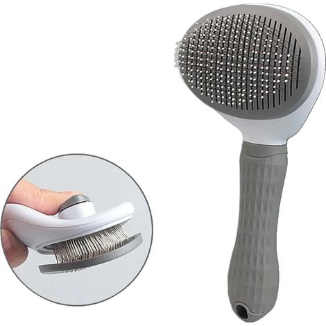 Cepillo quitapelos para mascotas, acero inoxidable, herramienta de aseo multifuncional, gris (1/2)