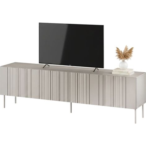 Mobile porta TV Sospiro, Madia da salotto con quattro ante battenti e quattro vani interni, Rialzato da terra, 201x42 h60 cm, Beige