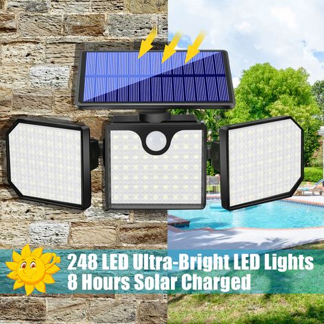 Ortviai Applique Murale Solaire Étanche IP65 avec Capteur de Mouvement, 230 LED Blanc/Rouge/Bleu, 400 lm, pour Jardin, Terrasse, Balcon