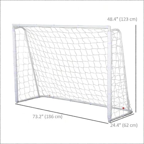 Filet de but de football blanc 1,83 m x 1,22 m avec cadre en métal et maille PE. Montage facile. Piquets de fixation inclus. (1/5)