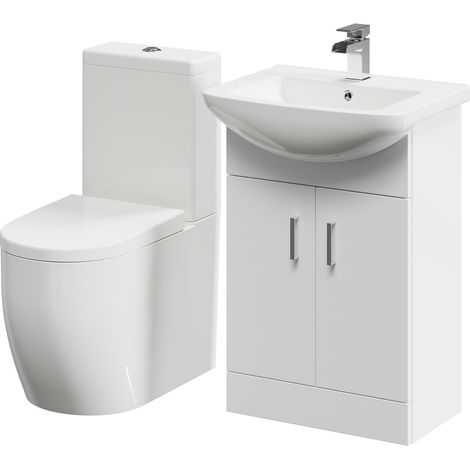 Neiva Gloss White 550mm 2 Door Vanity Unit and Toilet Suite including Darnley Round Toilet (1/5)