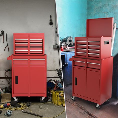 Servante Porte Outils 4 Tiroirs Armoire de Rangement Roues Verrouillables Garage Atelier Rouge CWXT2263 DESIGN IN (1/3)