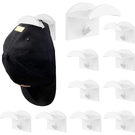 Wandmontierter Baseballkappenhalter, Aufbewahrung von Hüten ohne Bohren, 10er-Pack (weiß)
