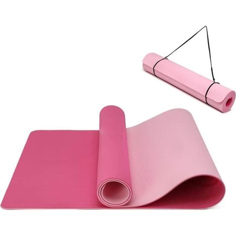 Oak & Tea Tapis de yoga tapis de yoga épais antidérapant pour homme/femme tapis d'exercice pour la gym à la maison avec sangle de transport méditation pilates 183 x 61 x 0.6 cm (1/4)