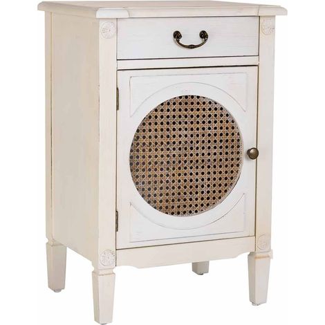 Mesita de madera lacada y rejilla de 1 cajón y 1 46x36x68h cm - Blanco (1/5)