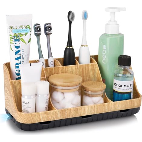 Toothbrush Holder, Bathroom Organizer, 7 Slots for Electric Toothbrush Holder for Family, Children (Wood Grain) (1/5)