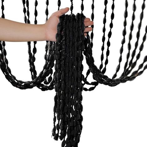 Rideau de perles à pompons - séparateur de pièce décoratif - cloison - gros rangs de perles - 100 x 200 cm - noir (1/5)