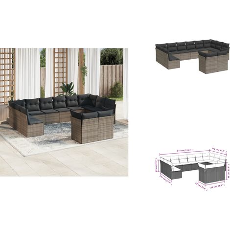 Salon de jardin avec coussins 12 pcs gris résine tressée - Salon De Jardin - Canapé Extérieur - Meuble De Jardin - Ensemble Salon De Jardin - Mobilier De Jardin