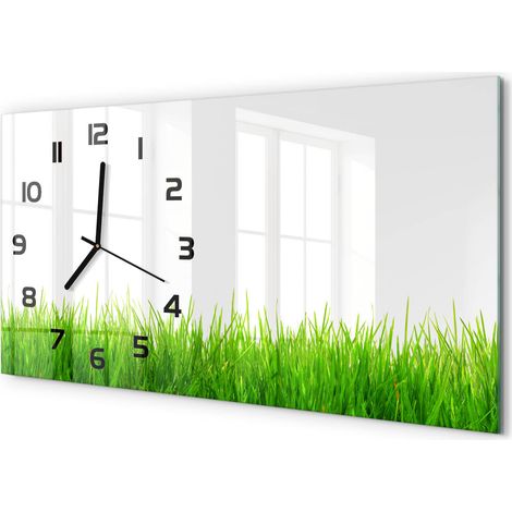 Horloge Murale Panoramique Artistique 60x30 cm Verre Trempé Design Original Herbe (1/5)