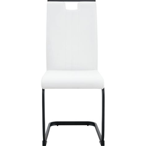 Ensemble de salle à manger avec table ronde imitation marbre et 2 chaises blanches en simili cuir au cadre en métal (1/5)