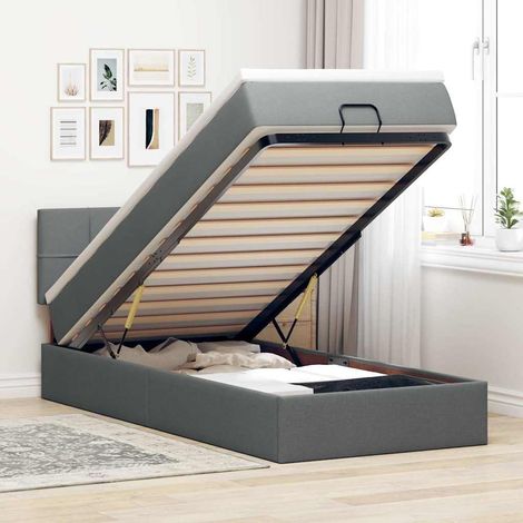 vidaXL Cadre de lit ottoman avec matelas gris foncé 90x190 cm tissu (1/5)