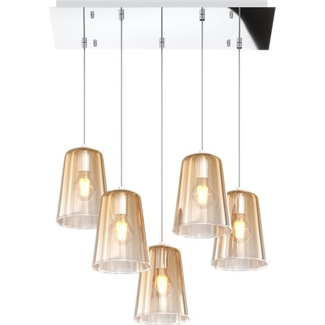 Sospensione Contemporanea Rett. Shaded Metallo Cromo Vetro Ambra 5 Luci E27 (1/3)