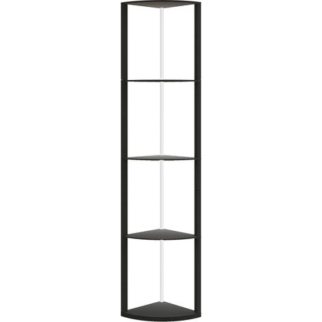 RGB LED Floor Lamp with Shelves, 5-Tier Dimmable Standing Lamp with Adjustable Brightness and Remote Control, Modern Corner Display Shelf Unit for Living Room Bedroom Office, Black