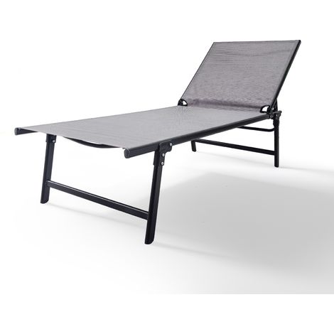 Lettino Prendisole Pieghevole Professionale in Acciaio e Textilene 182x63 cm – Schienale Regolabile 5 Posizioni, Struttura Robusta, Ideale per Giardino, Piscina e Relax Grigio (1/5)