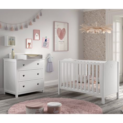 Lit bébé 60x120 et commode à langer Vipack Amori Blanc (1/5)