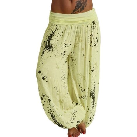 Femme Pantalon Harem Boho Yoga Décontracté Large Sarouel Jaune Taille Unique (1/4)