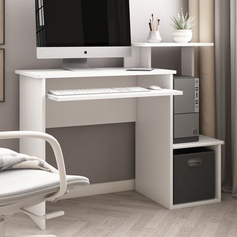 Scrivania con ripiani Karl, Bianco, 106 x 40 cm, Vicco
