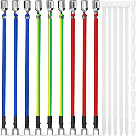 Lot de 9 bornes à sertir électrique avec pince à sertir pré-soudée et fourche 18AWG 1007 250 mm 4,2 mm Prise autobloquante de 4,8 mm avec gaine, attaches de câble (bleu, rouge, jaune-vert) (1/5)