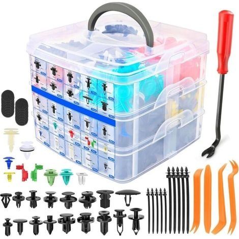 Rivet Clips Plastique 925 Pcs, Clips Voiture Noir Universel Rivet Plastique Fixation, Clips de Fixation pour Auto Voitures Panneaux de Portes avec Bote de Rangement et Outil de Dmontage (1/4)