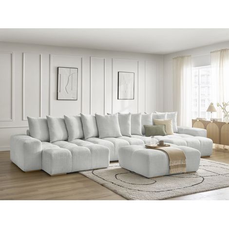 BOBOCHIC - Canapé panoramique convertible coffre ANAKIN tissu texturé avec pouf   Gris clair (1/5)