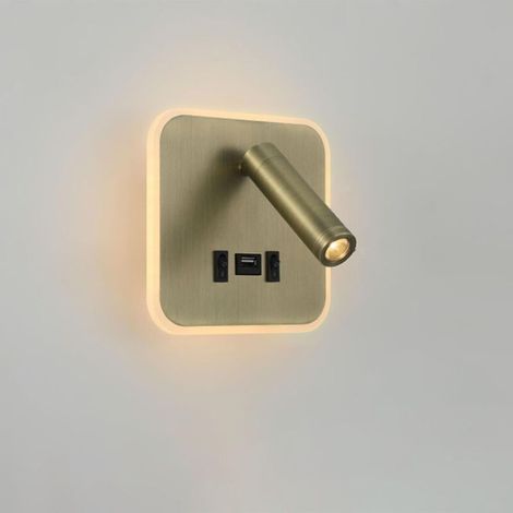 LED wall light with 2 switches, USB charging port, dimmable wall light for bedroom, 3000K (3W+10W). (1/5)