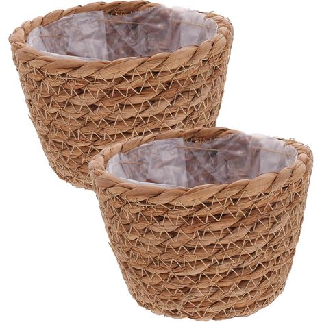 paniers suspendus pour plantes avec doublure, pots décoratifs en herbe séchée et film PE (1/5)