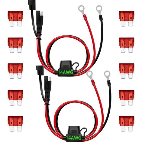 2Pcs Connecteur SAE au fil de harnais terminal à joint torique, câble d'extension à déconnexion rapide à cosse 2 broches, 14AWG 1.97FT/60CM au Ring Terminal Harnais Quick Connect (1/5)