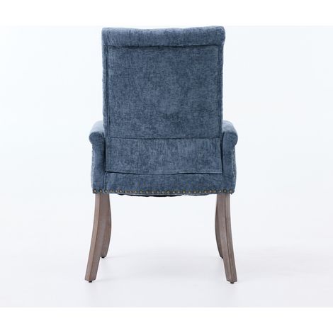Chaise de salle à manger rembourrée en tissu chenille bleu avec pieds en bois massif incurvés (1/5)