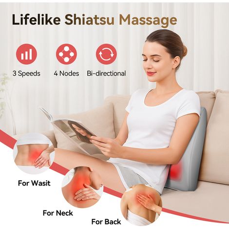 Cuscino Massaggiante Shiatsu 3D con Funzione Riscaldante, Massaggiatore Elettrico Portatile da 12V per Collo, Spalle e Schiena (1/5)