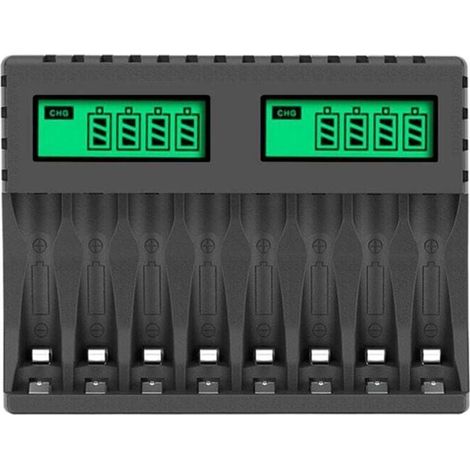 8 Slots Chargeur Piles Rechargeable Charge Rapide pour AA AAA Rechargeable avec Port USB