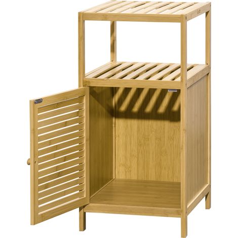 Meuble de salle de bain avec étagère, en bambou, 1 étagère, 1 placard, 33 cm x 36,5 cm x 67 cm, naturel