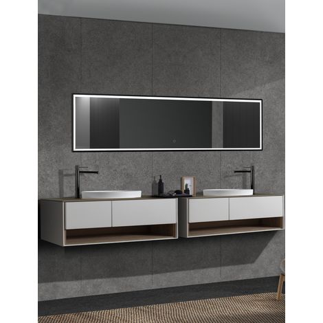 Miroir rectangulaire, éclairage frontal triled (chaud, neutre et froid) avec capteur simple marche/arrêt et anti-buée 40 X 160cm - Cadre Or Brossé (1/4)