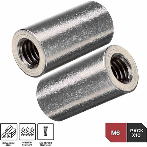 MANCHON FILETÉ M6 10pcs Manchon de raccordement femelle pour Tube acier Tige filetée Ecrou long rond (1/3)