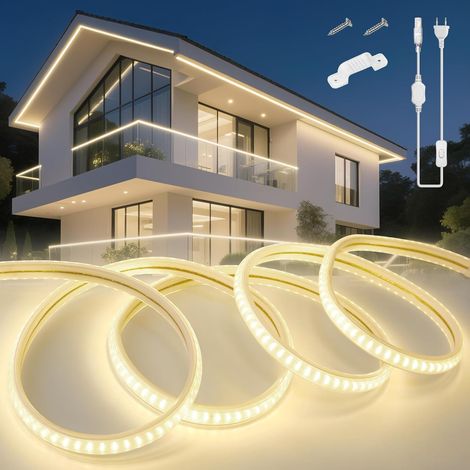 Waterproof Outdoor LED Strip 20 m, Natural White Neon LED Strip 220 V Waterproof IP65 Ultra High Brightness 145 LEDs/M for Bedroom, Kitchen, Indoor and Outdoor, Includes Adapter (1/5)