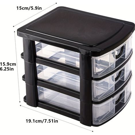Rangement en plastique gris, 3 tiroirs transparents format A4, hauteur 15.9 cm (1/5)