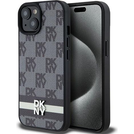 Custodia per iPhone 14 dkny in pelle a quadri monocromatica nera (1/5)
