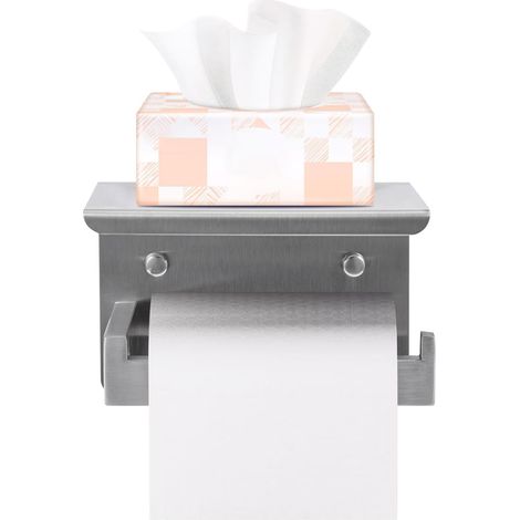 Trintion Toilet Paper Roll Holder with Shelf, Self-Adhesive No Drill, Stainless Steel, Durable and Easy to Install, Perfect for Bathroom and Office (Brushed) (1/5)