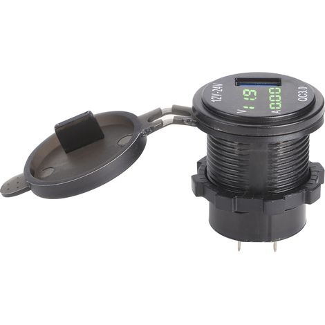 Chargeur de voiture 3 en 1 avec port USB 3.0, voltmètre et ampèremètre numériques, prend en charge la charge rapide des téléphones portables (vert). (1/5)