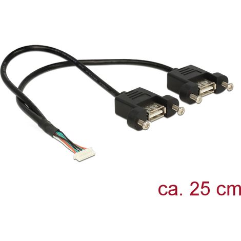 Delock base de conexiones del cable usb 2.0 hembra de 8 contactos 1,25 mm  2 x usb 2.0 tipo-a hembra de instalaciÃ³n en panel de 25 cm