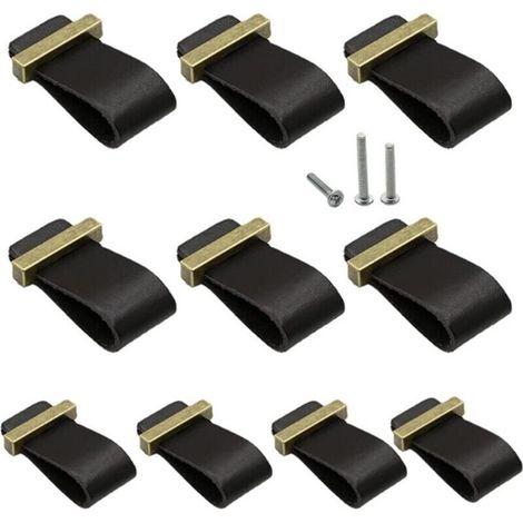 10 Pièces Poignée en Cuir pour Meuble Noir. Poignées de Placard Boutons de Porte de Tiroir en Cuir Commode Armoire Bouton Poignées avec Vis. Poignée en Cuir pour Armoire. Cuisine et Porte (1/2)