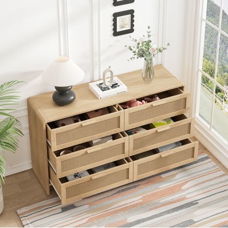 Commode 130x40x74 cm en panneaux de bois naturel, avec rangement pour salon FloraGrace (1/5)