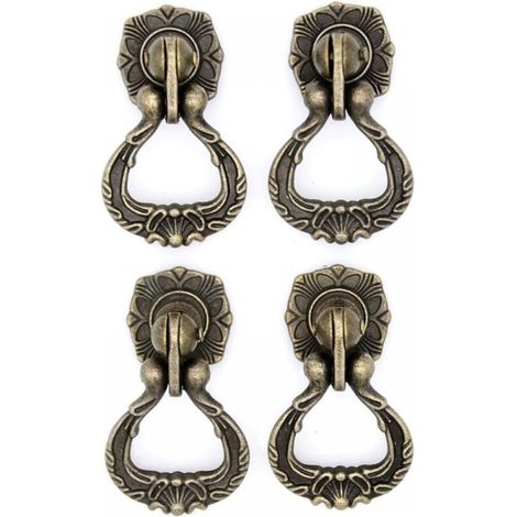 Lot de 4 poignées de suspension vintage en laiton antique avec trou de montage unique pour tiroir, armoire, commode, armoire (hauteur 5,9 cm, largeur 3,5 cm) (1/4)