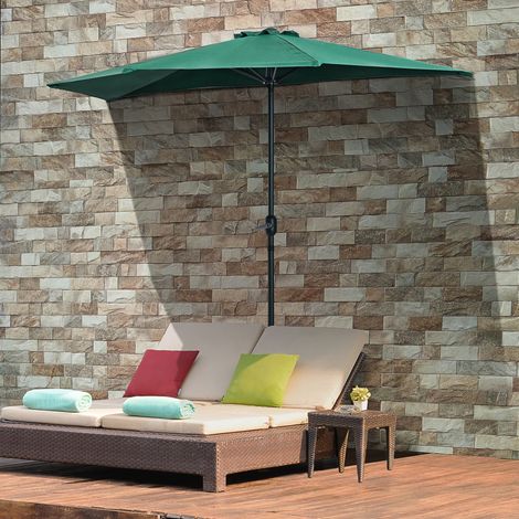 Parasol mural semi-circulaire 2,7x2,4m manivelle polyester, vert