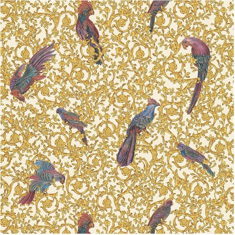 Exclusive luxury wallpaper wall Profhome 370532 non-woven wallpaper textured baroque style shiny gold violet cream 7.035 m2 (75 ft2)