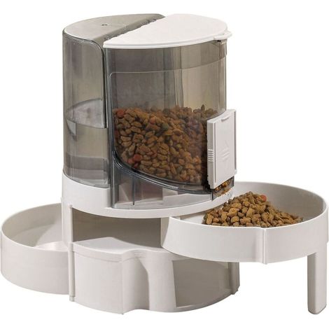 Distributeur d'eau pour animaux de compagnie de 2,2 L Échelle de séparation sèche et humide Rangement double couche Bol pour chat et bol pour chien 2 en 1 Remplissage automatique Mangeoire pour a