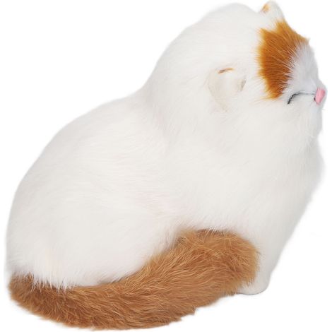 Statue de chat en fourrure synthétique - Décoration d'intérieur amusante, exquise et mignonne - Figurine de chat à fourrure simulée - Yeux fermés (1/5)